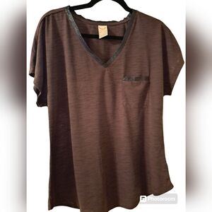 FADED GLORY WOMEN'S TOP with faux leather look around collar & pocket